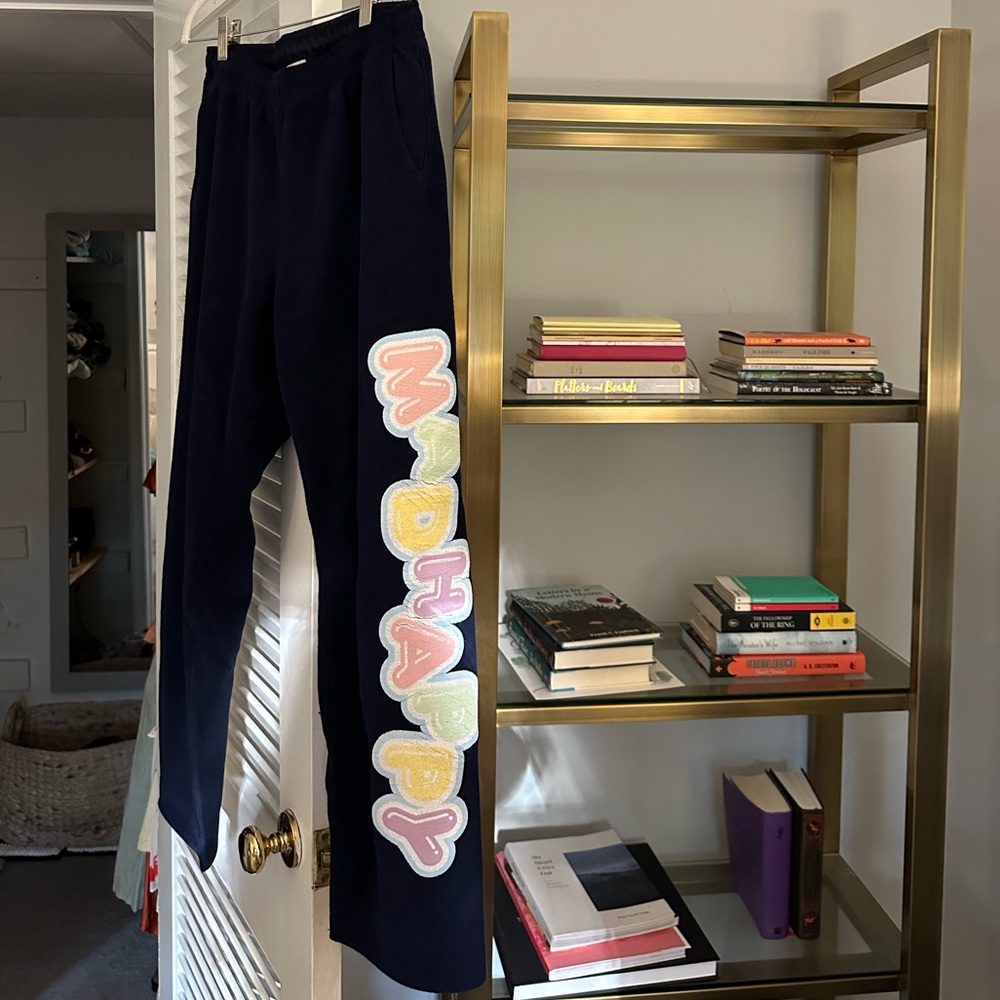 Madhappy alphabet sweatpants in navy and size small!